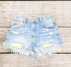 Zara Light Wash High-Waisted Distressed Denim Shorts